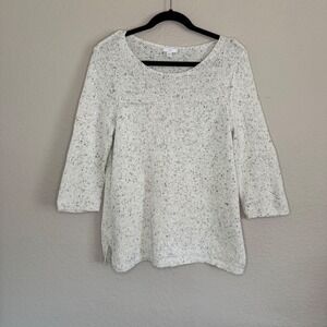 J Jill Medium Oatmeal Heather Knit 3/4 Sleeve Sweater Coastal Capsule Minimalist